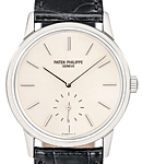 Calatrava 3718 in Stainless Steel On Black Alligator Strap with Ivory/White Dial