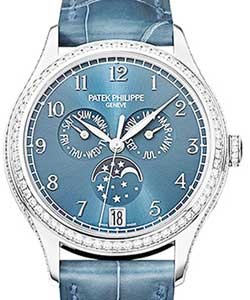 Complications Ref 4947G-001 in White Gold with Diamond Bezel On Blue Crocodile Strap with Blue Dial