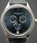 Complications Ref 4947G-001 in White Gold with Diamond Bezel On Blue Crocodile Strap with Blue Dial