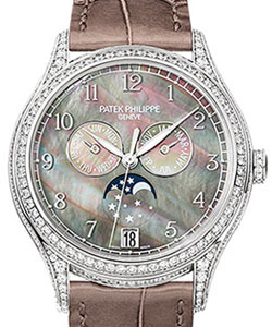 Complications Ref 4948G-001 in White Gold with Diamond Bezel on Brown Crocodile Strap with Mother of Pearl Dial