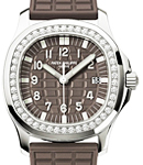 Lady's Aquanaut Luce in Steel with Diamond Bezel On Brown Rubber Strap with Brown Dial