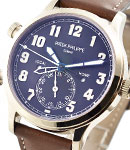 Calatrava Pilots Travel Time 5524G in White Gold on Brown Calfskin Leather Strap with Blue Arabic Dial