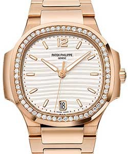 Nautilus 7118  Rose Gold with Diamond Bezel On Bracelet with Silver Opaline Dial