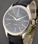 Cellini Time 39mm in White Gold on Black Alligator Leather Strap with Black Roman and Stick Dial