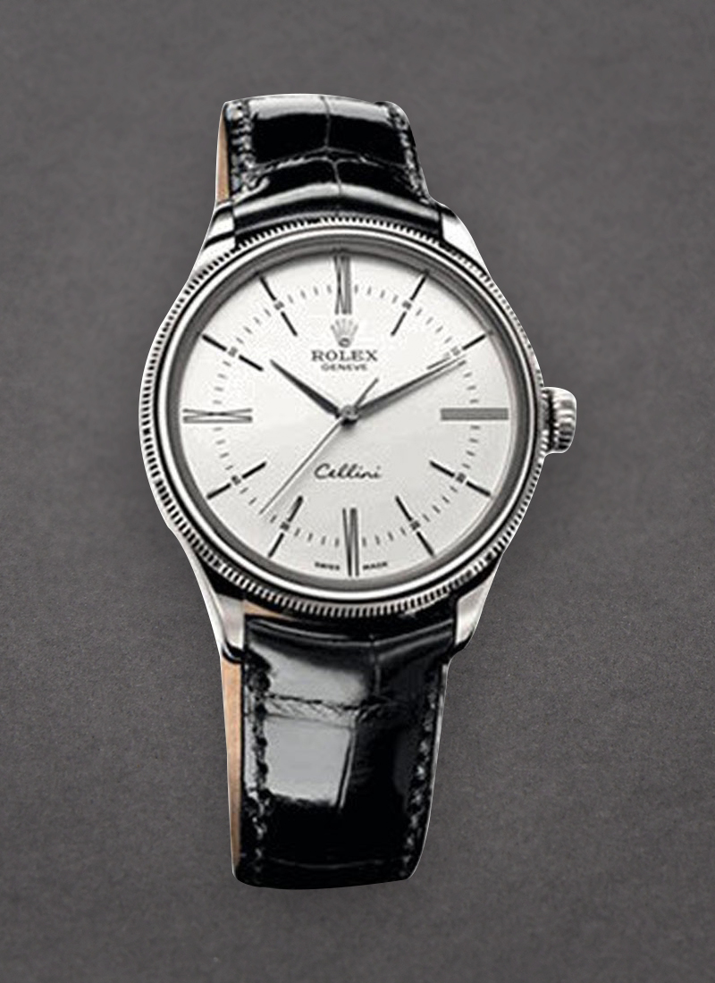 Rolex Unworn Cellini Time in White Gold with Domed and Fluted Double Bezel