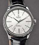 Cellini Time in White Gold with Domed and Fluted Double Bezel on Strap with White Roman and Stick Dial
