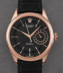 Cellini Date in Rose Gold on Strap with Black Guilloche Dial