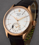 Cellini Dual Time in Rose Gold on Strap with Silver Guilloche Dial
