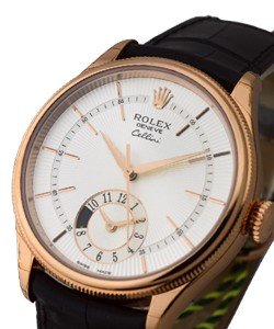 Cellini Dual Time in Rose Gold on Strap with Silver Guilloche Dial