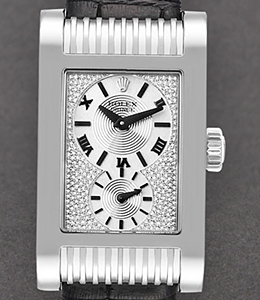 Cellini Prince in White Gold on Polished Black Crocodile Leather Strap with Pave Diamond Roman Dial