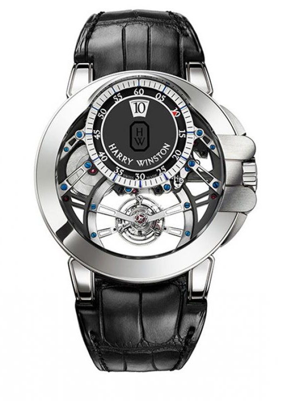 Ocean Tourbillon Jumping Hour in White Gold on Black Alligator Strap with Black Sapphire Dial