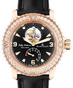 Fifty fathoms Tourbillon 8 Days  Mens 45mm Automatic - Rose Gold - Diamond on Black Fabic Strap with Black Dial