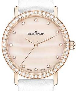 Villeret Ultra Slim Ladies 29.2mm Automatic in Rose Gold with Diamond Bezel on White Leather Strap with Champagne Diamond Dial