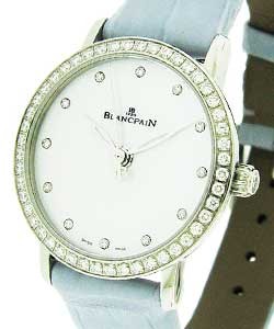 Villeret Ultra Slim Ladies 29.2mm Automatic in White Gold with Diamond Bezel White Leather Strap with Mother of Pearl Diamond Dial