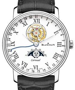 Villeret Moonphase Carrousel 42mm Automatic in White Gold on Black Alligator Leather Strap with White Grand FEU Roman Dial