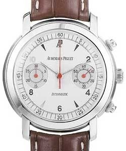 Jules Audemars Chronograph in Steel On Brown Crocodile Leather Strap with Gray Dial