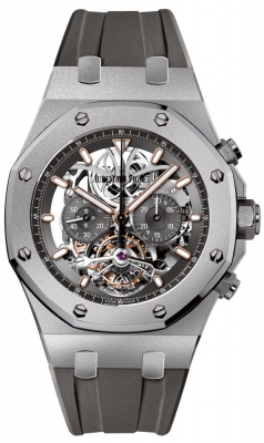Royal Oak Tourbillon Chronograph Mens 44mm Manual in Titanium On Black Rubber Strap with Skeletonized Dial