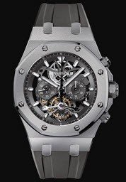 Royal Oak Tourbillon Chronograph Mens 44mm Manual in Titanium On Black Rubber Strap with Skeletonized Dial