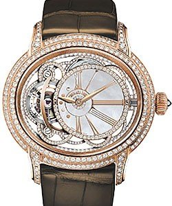 Millenary Tourbillon Ladies 45mm Manual in Rose Gold with Diamond Bezel Brown Alligator Strap with Skeleton Dial