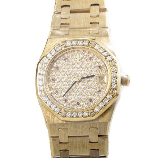 Royal Oak Quartz in Yellow Gold with Diamond Bezel on Yellow Gold Bracelet with Pave Diamond Dial
