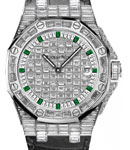 Royal Oak Offshore Ladies 37mm Quartz in White Gold with Diamonds On Black Alligator with Pave Diamond Dial