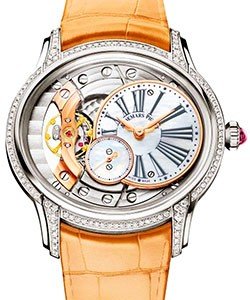 Millenary Ladies Hand Wound in White Gold with Diamond Bezel on Beige Alligator Leather Strap with Mother of Pearl Roman Dial