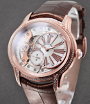 Millenary Ladies Hand Wound in Rose Gold with Diamond Bezel On Brown Alligator Strap with Mother of Pearl Dial