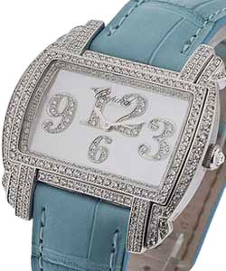 Ladies Quartz in White Gold with Diamond Bezel  Light Blue Crocodile Strap with White Arabic Diamond Dial