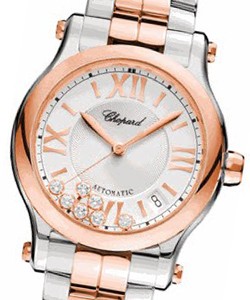 Happy Sport Round 36mm in 2-Tone on 2-Tone Bracelet with Silver Guilloche Diamond Dial 
