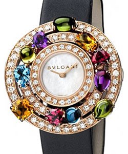 Astrale Quartz Ladies 36mm in Rose Gold with Gemstones and Diamonds On Black Satin Strap with Mother of Pearl Dial