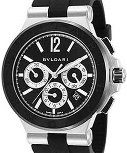 Diagono Mens 43mm Automatic Chronograph in Steel On Black Rubber Strap with Black Dial