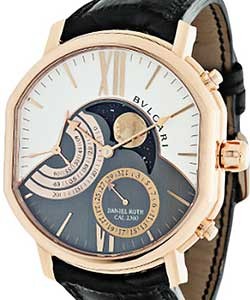 Daniel ROth Grand Lune Mens 46mm Manual in Rose Gold On Brown Alligator Strap with Silver and Grey Dial