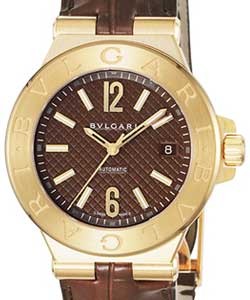 Diagono Mens 40mm Automatic in Yellow Gold On Brown Crocodile Strap with Brown Dial