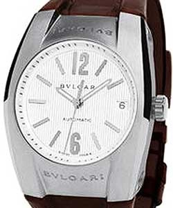 Ergon mens 35mm Automatic in Steel On Brown Crocodile Strap with Silver Baton Dial