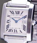 Tank francaise Midsize in Steel On Steel Bracelet with White Roman Dial
