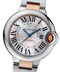 Ballon Bleu Ladies 33mm Automatic in 2-Tone On Steel and Rose Gold Bracelet with Pink MOP Roman Dial