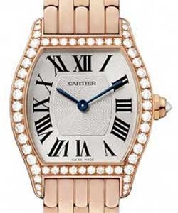 Tortue Ladies Small in Rose Gold with Diamond Bezel On Bracelet with Silver Roman Dial