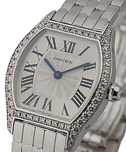 Tortue Ladies Small Size in White Gold with Diamond Bezel On White Gold Bracelet with White Roman Dial