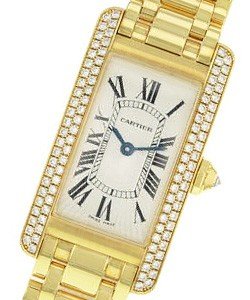 Tank Americaine Ladies Quartz in Yellow Gold with Diamond Bezel On Yellow Gold Bracelet with Silver Roman Dial
