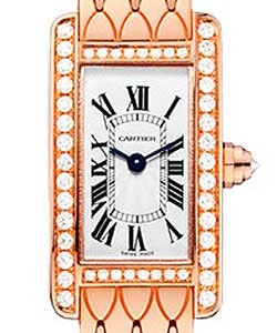 Tank Americain Ladies Small Quartz in Rose Gold with Diamond Bezel On Rose Gold Bezel with Silver Roman Dial