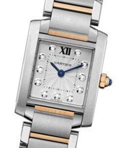 Tank Francaise Quartz in Steel and Rose Gold on Steel and Rose Gold Bracelet with Silver Flinque Diamond Dial