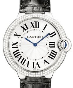 Ballon Bleu Mens 40mm Manual in White Gold with Diamond Bezel On Black Crocodile Strap with Silver Flinque Roman Dial