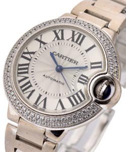 Ballon Bleu Ladies 33mm Automatic in White Gold on White Gold Bracelet with Silver Flinque Roman Dial