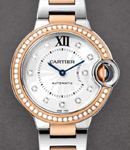 Ballon Bleu Ladies 33mm Automatic in 2-Tone Diamond Bezel On Steel and Rose Gold Bracelet with Silver Guilloche Diamond Dial