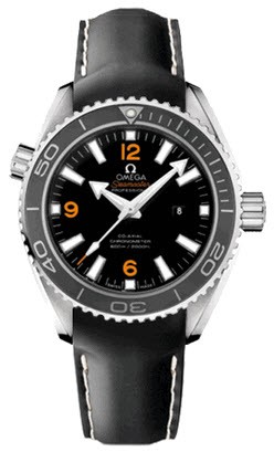 Seamaster Planet Ocean Mens 37.5mm Automatic in Steel with Grey Bezel On Black Leather Strap with Black Dial