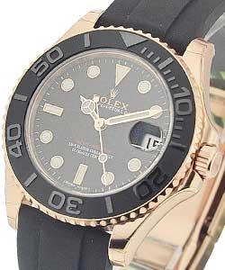 Yachtmaster in Rose Gold 37mm with Black Bezel on Oysterflex Rubber Strap with Black Dial