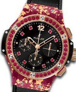 Big Bang Gold Linen Pink Gold in Rose Gold with Pink GenStone Bezel On Black Leather Strap with Black and Pink Diamond Dial