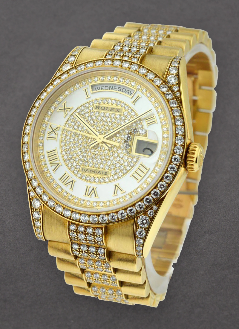 Pre-Owned Rolex All Original Super President - Day-Date - 36mm - Yellow Gold - Diamonds Bezel