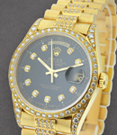 President - 36mm - Yellow Gold - Custom Diamond Bezel on President Diamond Bracelet - Black Diamond Dial