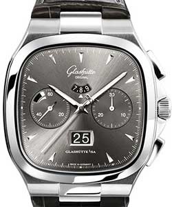 Senator Seventies Original Panorama Date Chronograph 40mm in Steel on Black Alligator Leather Strap with Gray Dial